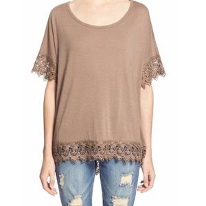 3/$36 Chloe K Crochet Hemmed Light Brown Top